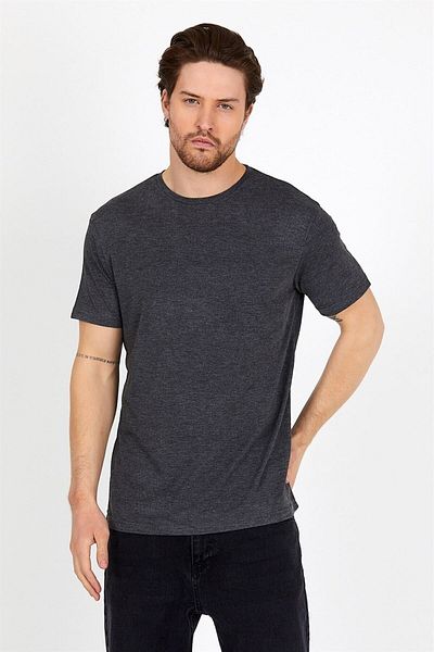 DK DAKSEL Αντρικό μπλουζάκι από βαμβακερό χρώμα Anthracite Regular Fit