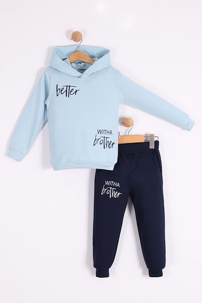Mnk Baby&Kids Trening pentru copii imprimat cu glugă pentru bărbați - MNK0627 BABY BLUE