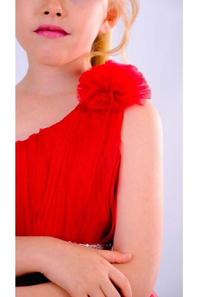 Mnk Baby&Kids One Shoulder Girl's Evening Dress - MNK0599 RED