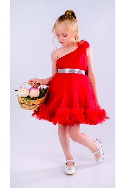 Mnk Baby&Kids One Shoulder Girl's Evening Dress - MNK0599 RED