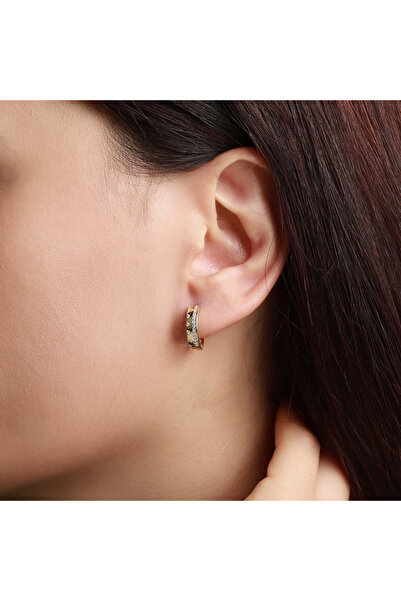 Diamond Line-Gülaylar 14 Ayar Sarı Altın Taşlı Halka Küpe