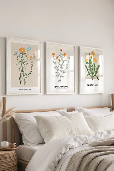 Postifull Set de picturi cu rame, 3 bucăți de rame albe și set de postere cu tematică botanică minimalistă, nr:300481
