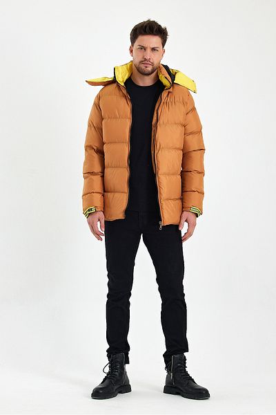 Avones Men's Sleeve Adjustable Inner Pocket Puffer Jacket with Hood and Zipper