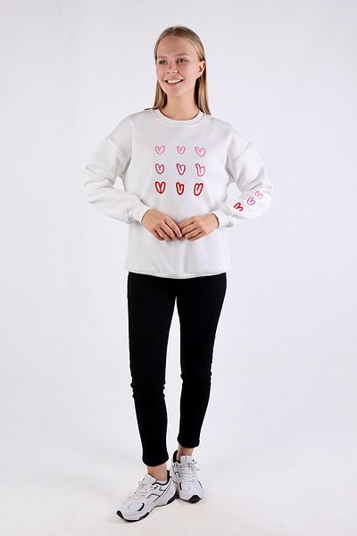 Rays Ecru 9175m - Crew Neck and Heart Embroidery Sweat