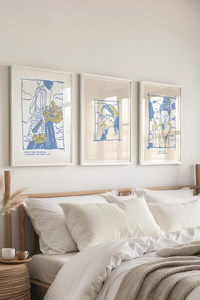 Postifull Set de picturi cu rame, 3 bucăți de rame albe și set de postere cu ...