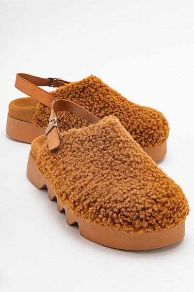 Dericlub Deri̇club Women's Plush Sandals - Thick Sole Zy 8005 Taba