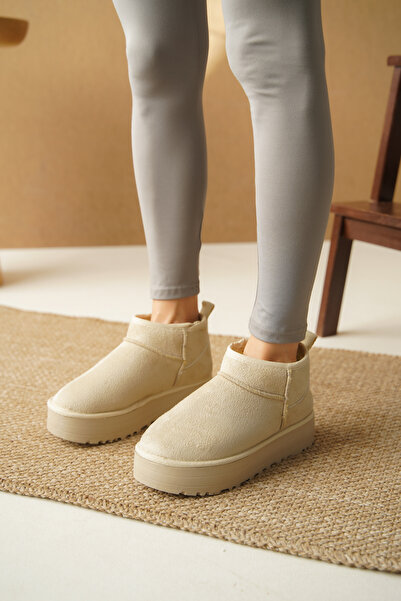 Taran Kadın Bot Süet Kısa Ug Bot Içi Tüylü Kalın Ve Düz Taban