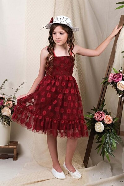 Mnk Baby&Kids Şapkalı Gipeli Kız Elbise MNK0609 BORDO