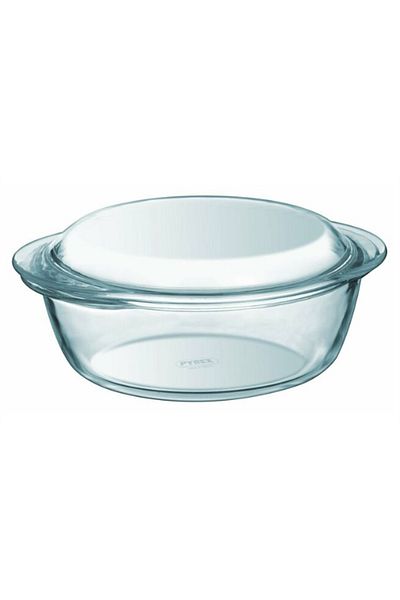 Pyrex 207a000/7343 طبق فرن زجاجي دائري مع غطاء 1.3 لتر