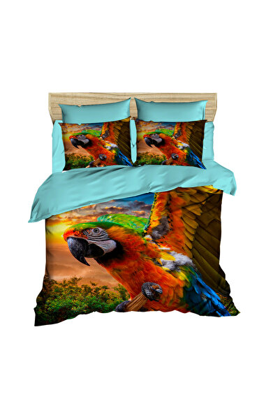 Fabeteks Parrot on Branch 3D Digital Double Duvet Cover Set