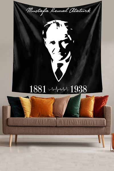 Pelangi Great Leader Velvet Tapestry with Ataturk Portrait - Stain-Proof Wall Cover