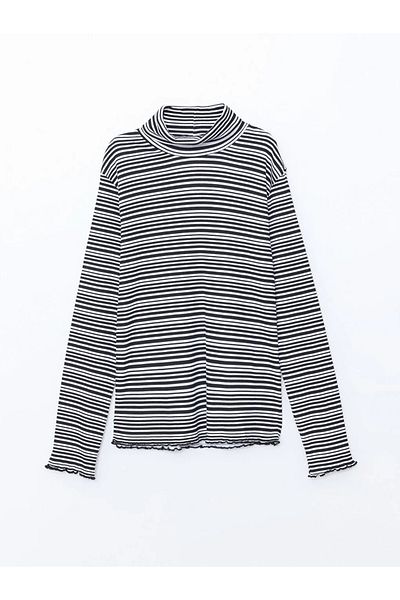 LC Waikiki Tricou pentru fetiță cu gât țesut cu imprimeu negru LCW Kids