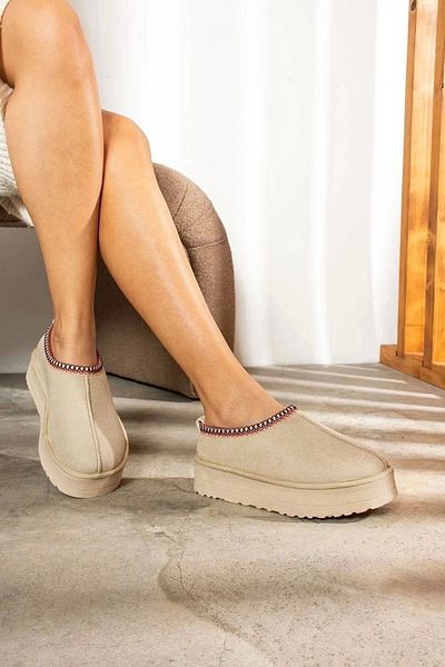 SOLDOY Beige Suede Ultra Mini - Winter Furry Mini Slippers Boots & Booties