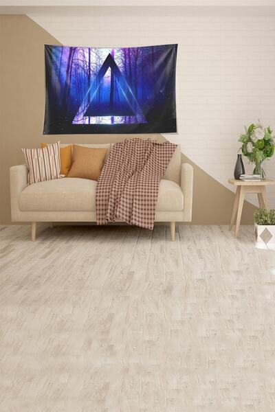 farbala Blue Triangle Patterned Stain Resistant Velvet Fabric Wall Cover Wall Carpet Tapestry