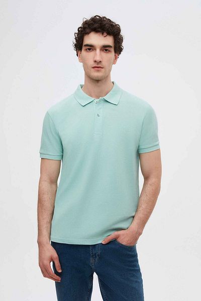 D'S Damat Tricou cu gât polo, 100% bumbac, fără ondulare, brodat cu piqué turcoaz deschis