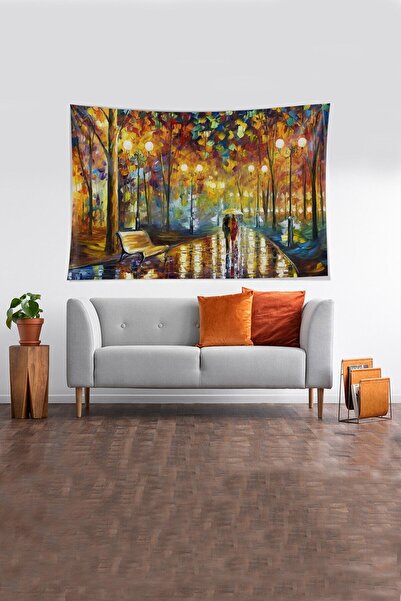 uygun dekor Beige Walking in the Rain Double Patterned Stain Resistant Velvet...