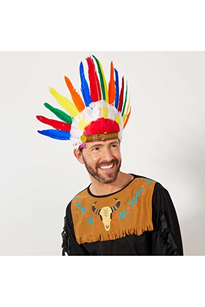 Go İthalat Coifă indigenă americană colorată, cu pene reale și aparat din cau...