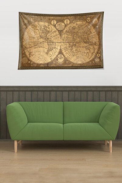 farbala World Map Pattern Stain Resistant Velvet Textured Fabric Wall Cloth Wall Carpet Tapestry