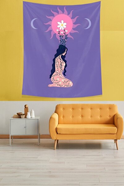 Genel Markalar Yoga Yapan Kız Temalı Leke Tutmaz Kumaş Duvar Örtüsü Duvar Hal...
