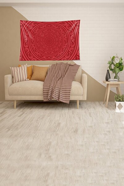 farbala Red Ring And Figure Patterned Stain Resistant Velvet Fabric Wall Cloth Wall Carpet Tapestry