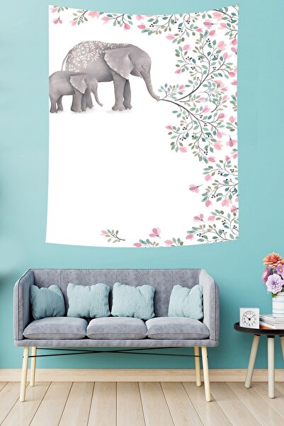 farbala Elefant fericit și puiul său Tapiserie de perete din țesătură rezistentă la pete