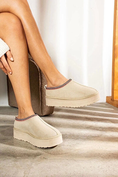 SOLDOY Beige Suede Ultra Mini - Winter Furry Mini Slippers Boots & Booties