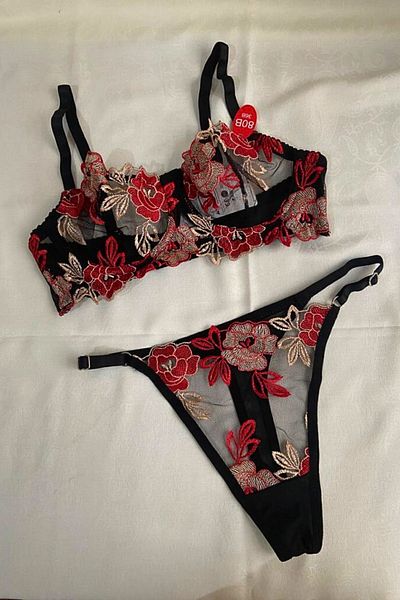 Moldina Γυναικείο Σετ Σουτιέν Μαύρο Μπορντό Floral Underwire Brode