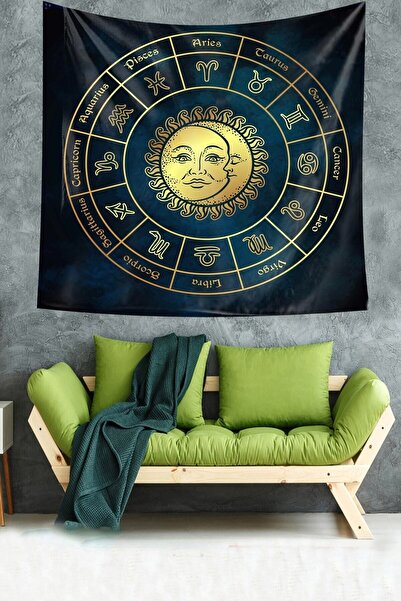 farbala Astrology Zodiac Signs 12 Zodiac Pattern Stain Resistant Velvet Texture Fabric Wall Cloth Wall Carpet Tapestry