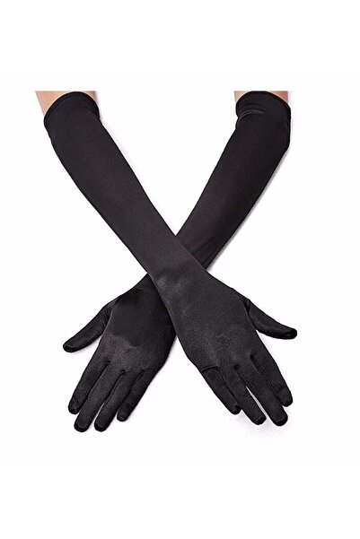 Marsilyan Black Color Elbow Length Fabric Gloves (4940)