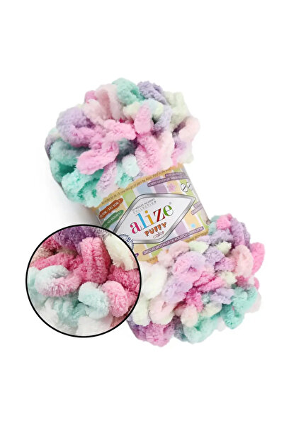 Alize 6526 Model Puffy Color tricotat manual - Pachet de 5 100 gr 9 mt, pătur...