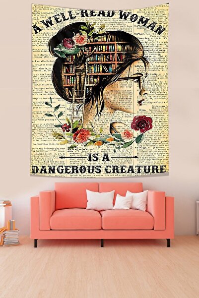 farbala Newspaper Print Bookshelf Themed Stain Resistant Fabric Wall Cover Wall Carpet Tapestry