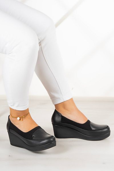 Erkan Saçmacı Priscilla Black Piele autentică - Pantofi casual elastici cu toc pană