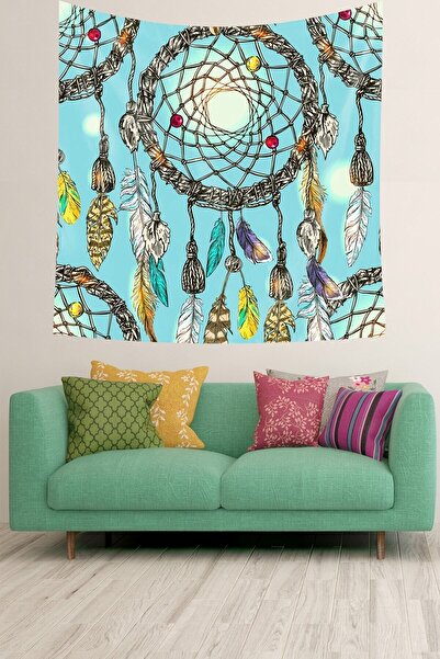 farbala Dream Catcher Bird Feather Bohemian Pattern Stain Resistant Velvet Texture Fabric Wall Cloth Wall Carpet Tapestry