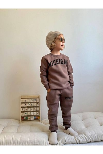 Jolly Kids Комплект суитшърт с принтиран текст Мичиган за момче
