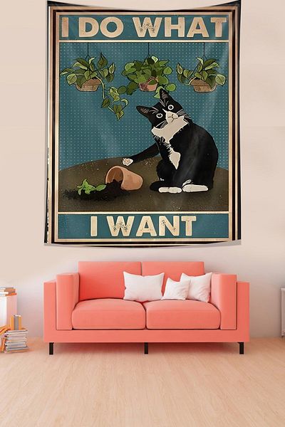 Pelangi Cat Themed Funny Stain Resistant Wall Tapestry - Tapestry