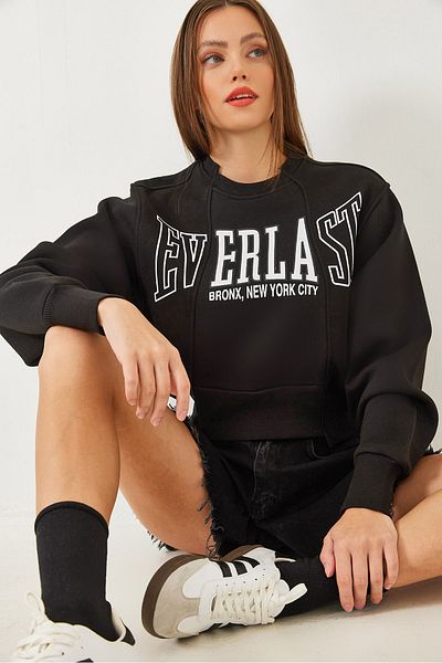 Bianco Lucci Дамски суитчър с три нишки Oversize - Written Mb-4654 60251897