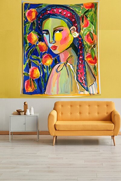 farbala Flower Girl Stain Resistant Fabric Wall Cover Wall Carpet Tapestry