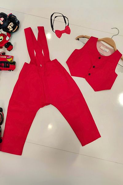 Shecco Babba Boy's Red Bow Tie Vest and Harem Pants Set