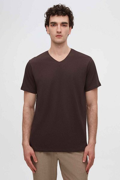 D'S Damat Μπλουζάκι Slim Fit καφέ με λαιμόκοψη 100% βαμβάκι