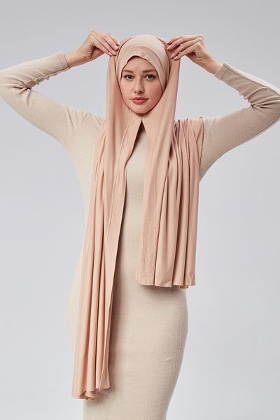 Sonbaharmoda Women's Hijab Combed Shawl Ready Practical Snap-On Easily Wear Long Four Seasons Cotton Shawl