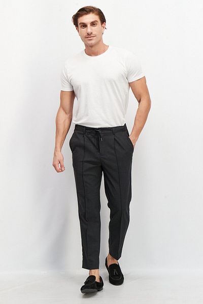 Sorbino Men Regular Fit Drawstring Heather Dress Pants, Anthracite