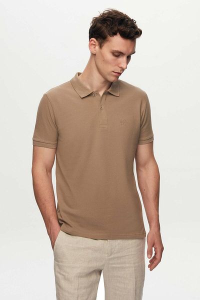 D'S Damat Tricou brodat cu gât polo, 100% bumbac, cu textura piqué de nurcă, cu croiala normală