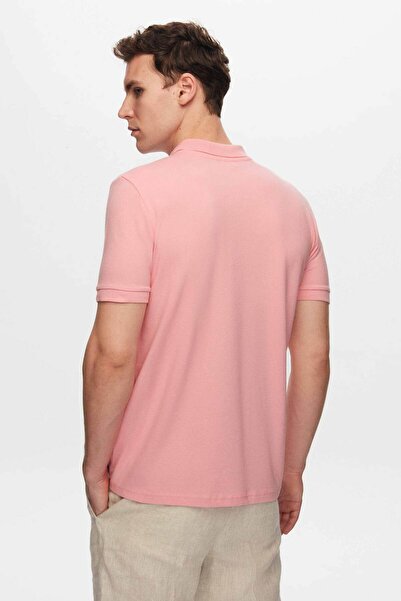D'S Damat Pink Pique Pattern - 100% Cotton Embroidered Polo Collar T-Shirt
