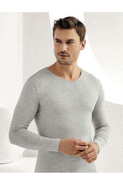 Şahinler Men's Long Sleeve V-Neck Lycra Single Jersey Undershirt Me074