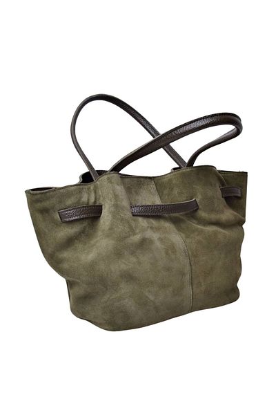 İskarpin Real Suede Khaki Leather Women's Long Strap Magnet Closure Hand and Shoulder Bag
