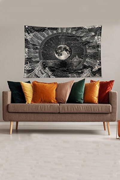 uygun dekor Black-white Moon New Moon Stain Resistant Velvet Fabric Wall Cove...