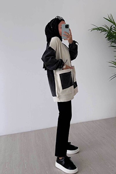 Ka Hijab Double Pocket Design Hijab Cardigan - Black