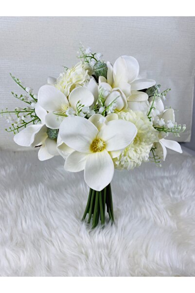 Buketlife Beyaz manolya gelin çiçeği buketi yaka çiçeği