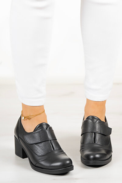 Erkan Saçmacı Shantel Black Genuine Leather - Casual Heeled Shoes