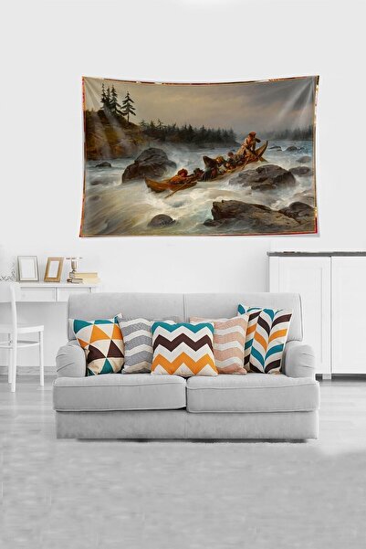 uygun dekor Multi-Colored River Fight Patterned Stain-Proof Velvet Fabric Wal...